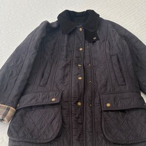 The Original Barbour Tartan Navy/Black Quilted Jacket with Brown Plaid Accents